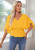Gold Fusion Women's Ruffle Sleeve V Neck Button Down Blouse Shirt Casual Work
