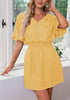 Golden Haze Denim Dress for Women Chambray Batwing Sleeves Smocked Waist A-line Short Jean Dresses with Pockets