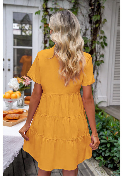 Radiant Yellow Women's Short Sleeve Button Down Babydoll Dress A-Line Tunic Dress