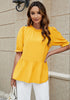 Cirtrus 2023 Blouses for Women Dressy Casual Peplum Tops Puff Sleeve Ruffle Mock Neck Dress Shirt Flowy Summer