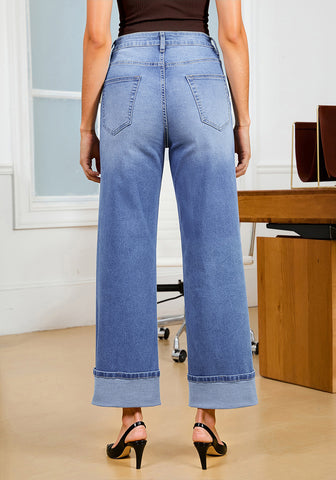 Medium Blue Women's Fashionable High Waisted Wide Leg Jeans Casual Jeans Versatile for Commuting