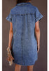 Reef Blue Women's Short Sleeves Loose Denim Pull On Babydoll Short Dress