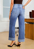 Medium Blue Women's Fashionable High Waisted Wide Leg Jeans Casual Jeans Versatile for Commuting