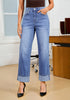 Medium Blue Women's Fashionable High Waisted Wide Leg Jeans Casual Jeans Versatile for Commuting