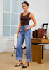 Medium Blue Women's Fashionable High Waisted Wide Leg Jeans Casual Jeans Versatile for Commuting