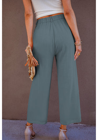 Blue Gray Women's High Waisted Wide Leg Capri Pants Linen Flowy Pleated Casual Cropped Trousers