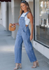 LookbookStore Women's Medium Blue Denim Overalls Baggy Barrel Leg Stretchy Bib Jumpsuit Adjustable Straps Casual Fit