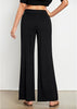 Black Women's Casual Elastic Waist Full Length High Waisted Relaxed Fit Stretch Wide Leg Pants in Acrylic Fibers