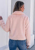 Pink Women's Cropped Fluffy Faux Fur Coat — Oversized Lapel Jacket with Button Down Closure & Warm Lining