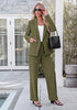 Olive Green Women's 2 Piece Double Breasted Pantsuit — Double Breasted, Wide Leg & Structured Shoulders, Professional Dressy Pantsuit Set, Office Chic, 2026 Fall Fashion