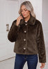 Brown Women's Cropped Fluffy Faux Fur Coat — Oversized Lapel Jacket with Button Down Closure & Warm Lining