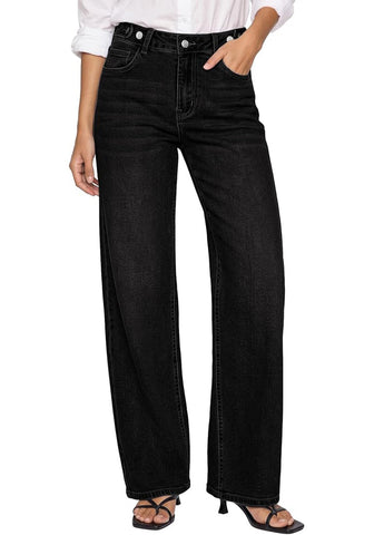 GRAPENT Women's High Rise Wide Leg Jeans | Stretchy Denim, Adjustable Cinch Waist, 30" Inseam, 90s Baggy Straight, Everyday Dressy Casual