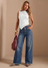Vintage Blue Women's High Waisted Wide Leg Jeans by luvamia — Stretchy 90s Baggy Straight Denim, Raw Hem, Button Front, 29.5