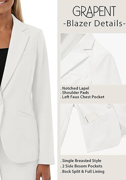 GRAPENT Women's Business Casual Blazer | Notched Lapel, Shoulder Pads, Single Button, 2 Pockets, Work Office Interview Outfits