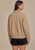 Khaki  Women's Funnel Neck Denim Jacket — Oversized Zip Up Jean Jacket with Drop Shoulder, Elastic Hem & Side Slant Pockets