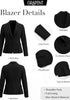 Black Women's  Peplum Suit Jacket Blazer, Tailored Fitted Long Sleeve with Built-in Shoulder Pads, Dressy Casual for Office, Business & Everyday Wear