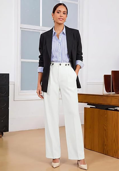GRAPENT Women's High Waisted Wide Leg Work Pants | Elastic Back Waist, Front Pleated, Business Casual Office Outfits