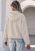 Light Gray Women's Trendy Funnel Neck Bomber Jacket — Oversized Cropped Zip Up Hooded Jacket with Stand Collar & Elastic Cuff Hem