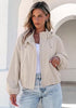 Light Gray Women's Trendy Funnel Neck Bomber Jacket — Oversized Cropped Zip Up Hooded Jacket with Stand Collar & Elastic Cuff Hem