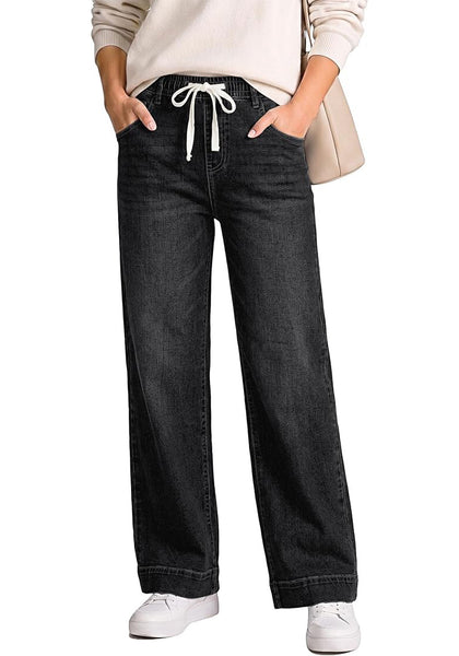 GRAPENT Women's High Rise Straight Wide Leg Jeans | Stretchy Denim, Elastic Waist, 29.5" Inseam, Work & Casual Daily Wear