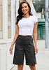 LookbookStore Women's Black High Waisted Knee Length Bermuda Shorts Casual Dressy Chino Shorts with Elastic Waist and Patch Pockets