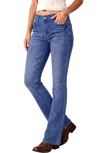 Storm Cloud Blue Women's Trendy Mid Rise Bootcut Jeans — Stretchy Western Denim Pants with 90s Vintage Flare & 30.5" Inseam
