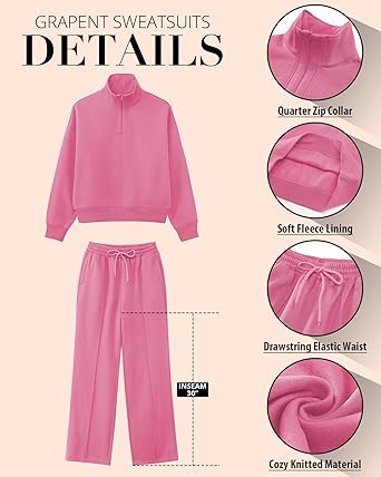 Pink Women Clothing Long Sleeve Suit Wide Leg Sweatshirt Hip-Hitting Length Banded Hem Cuffs Pantsuits