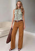 Camel Brown Women's Wide Leg High Waist Stretch Jeans Baggy Straight Leg Denim Pants,  29.5 Inch Inseam Angled Side Seam, Country Concert Western Style