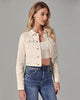 Light Beige Women's Basic Long Sleeves Fitted Denim Cropped Jacket