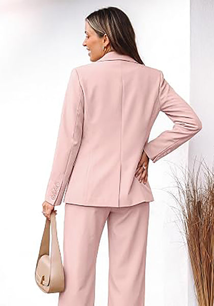 Peach Blush Women's 2 Piece Double Breasted Pantsuit — Double Breasted, Wide Leg & Structured Shoulders, Professional Dressy Pantsuit Set, Office Chic, 2026 Fall Fashion