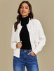 Cream White Women's Casual Fully Buttoned Jackets Baseball Collar Front Pocket Moderate Fit Slight Stretch.