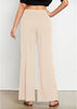 Light Beige Women's Casual Elastic Waist Full Length High Waisted Relaxed Fit Stretch Wide Leg Pants in Acrylic Fibers