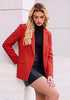 Red Women's Notched Lapel Blazer, Single Button Shoulder Pads Suit Jacket, Long Sleeve Business Casual Work Office Blazer with Pockets & Back Slit
