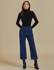 Dark Blue Women's Cropped Denim High Waisted Jeans Stretch Wide Leg