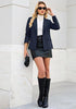 Dark Blue Women's Notched Lapel Blazer, Single Button Shoulder Pads Suit Jacket, Long Sleeve Business Casual Work Office Blazer with Pockets & Back Slit