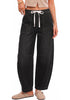 GRAPENT Women's High Waisted Baggy Barrel Jeans | Stretchy Denim, Elastic Drawstring Waist, Pull On, 27.5