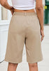 LookbookStore Women's Pale Khaki High Waisted Knee Length Bermuda Shorts Casual Dressy Chino Shorts with Elastic Waist and Patch Pockets