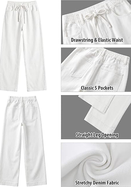 GRAPENT Women's High Rise Straight Wide Leg Jeans | Stretchy Denim, Elastic Waist, 29.5" Inseam, Work & Casual Daily Wear