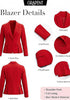 Red Women's  Peplum Suit Jacket Blazer, Tailored Fitted Long Sleeve with Built-in Shoulder Pads, Dressy Casual for Office, Business & Everyday Wear