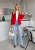 Red Women's  Peplum Suit Jacket Blazer, Tailored Fitted Long Sleeve with Built-in Shoulder Pads, Dressy Casual for Office, Business & Everyday Wear