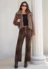 Coffee Brown Women's Solid Color Shaggy Faux Fur Jacket — Cropped Long Pile Coat with Lapel Collar, Hook Closure & Drop Shoulder