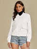 Cream White Women's Casual Fully Buttoned Jackets Baseball Collar Front Pocket Moderate Fit Slight Stretch.