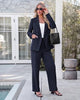 Navy Blue Women's 2 Piece Double Breasted Pantsuit — Double Breasted, Wide Leg & Structured Shoulders, Professional Dressy Pantsuit Set, Office Chic, 2026 Fall Fashion