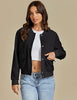 Black Women's Casual Fully Buttoned Jackets Baseball Collar Front Pocket Moderate Fit Slight Stretch.