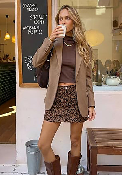 Brown Cheetah Print Mini Skirt for Women High Waist Stretchy 90s Animal Print Short Skirt Fall Country Concert Outfit Western Style