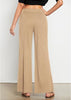 Beige Women's Casual Elastic Waist Full Length High Waisted Relaxed Fit Stretch Wide Leg Pants in Acrylic Fibers