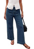 GRAPENT Women's High Waisted Scalloped Ankle Jeans | Stretchy Denim, Straight Wide Leg, 27.5