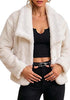 Cloud Cream Wide Lapel Faux Fur Coat for Women — Oversized Dropped Shoulder Jacket with Side Pockets & Snap Buttons