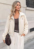 Cream White Women's Trendy Funnel Neck Bomber Jacket — Oversized Cropped Zip Up Hooded Jacket with Stand Collar & Elastic Cuff Hem