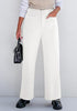 White Women's  High Waist Relaxed Fit Wide Leg Cropped Length Style Casual Pants With Pockets